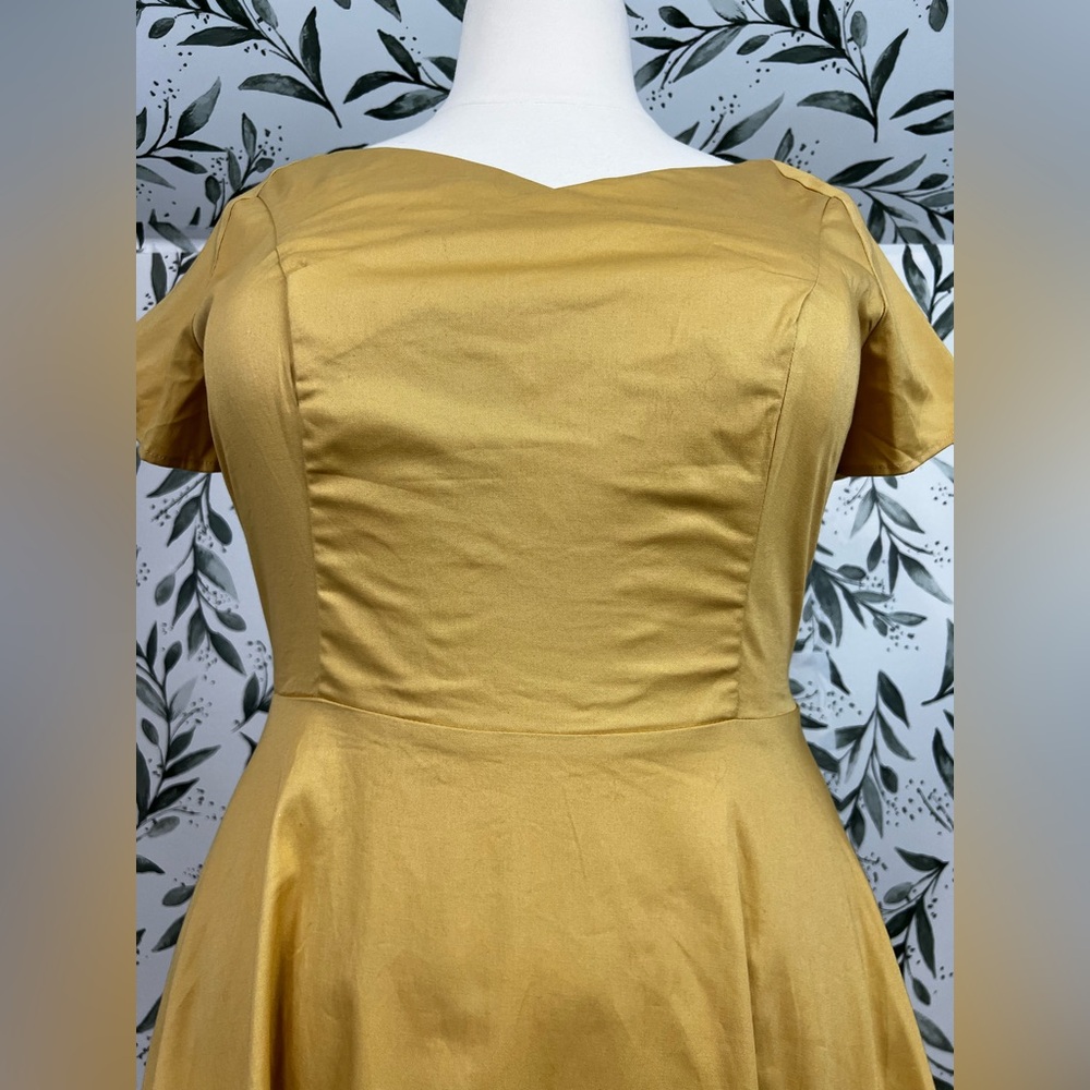 Yellow Retro Vintage Style Midi Dress Size XL Cotton Elegant Classic Cocktail #E - Picture 5 of 14
